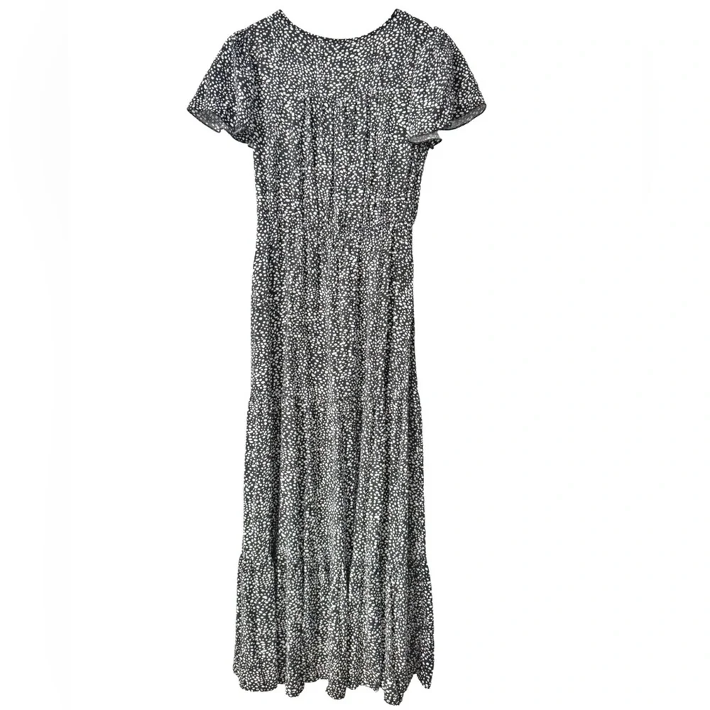 Fit and Flare Reverse Dalmatian Print Split Hem A-Line Dress Maxi S - Picture 5 of 7